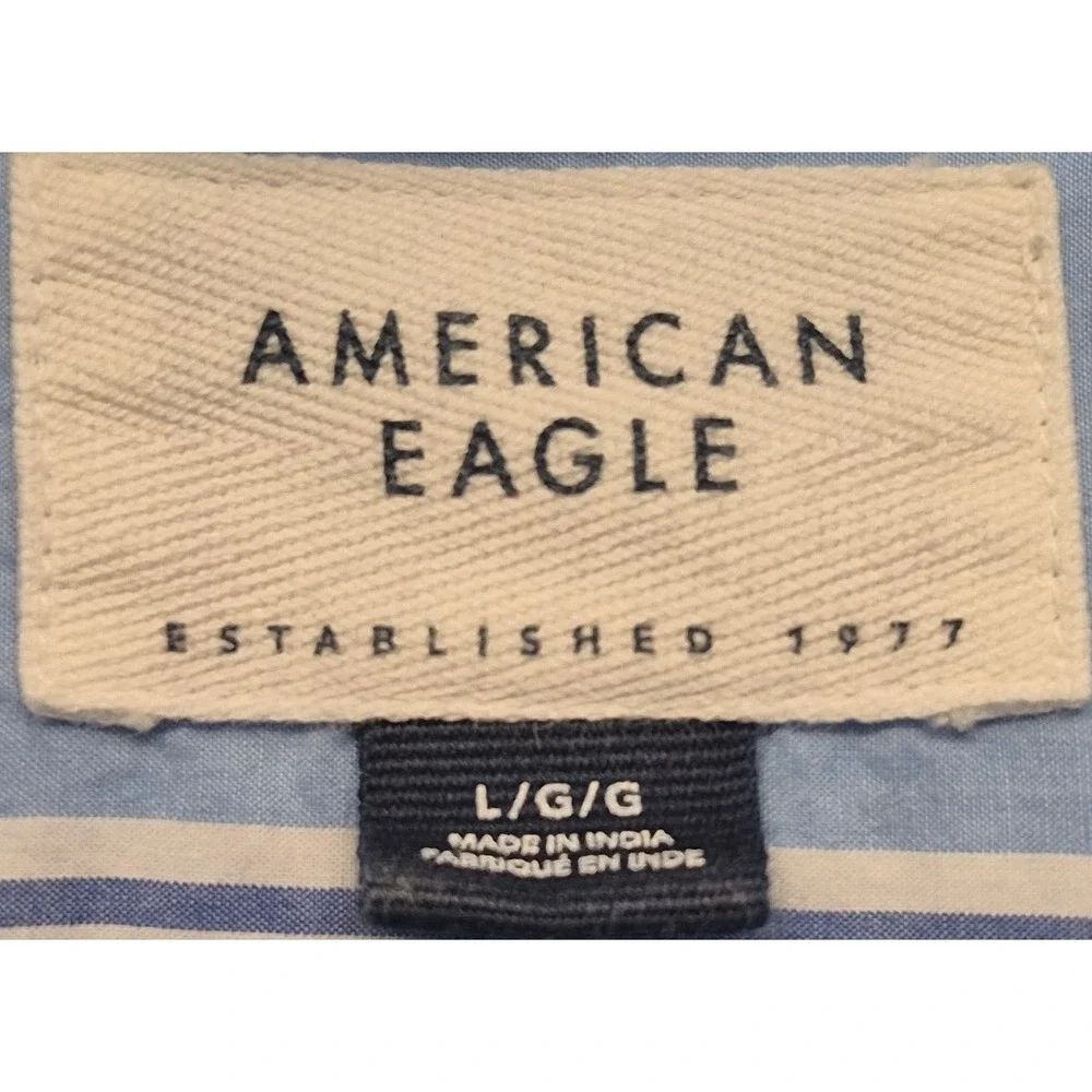 American Eagle men's blue striped button up long sleeves shirt LG Cotton pockets